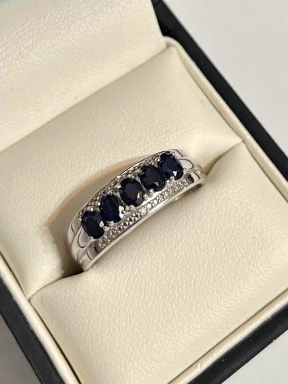 Sterling Silver Blue Sapphire Five-Stone Band Ring